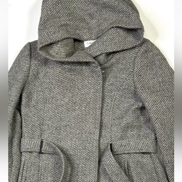Calvin Klein Trench Coat Women’s PL Wool Blend Belted Hooded Full Zip Jacket - Picture 10 of 11